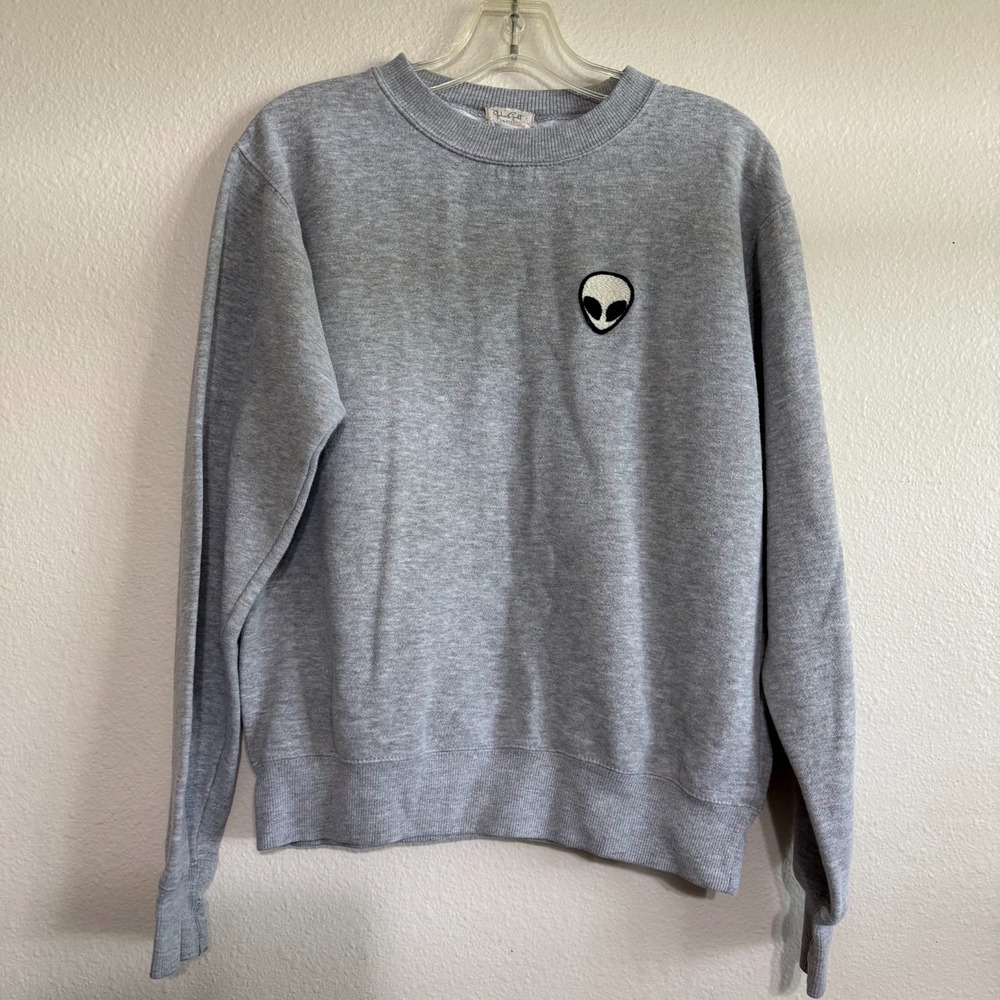 Brandy Melville John Galt‎ Sweatshirt Women's Gray Fleece Alien Patch Y2K Medium